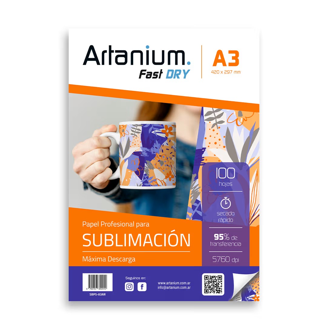 A3 FAST DRY 2 Papel Para Sublimar Artanium Fast Dry - A3 - Paquete X 100 Hojas - Imagen 1