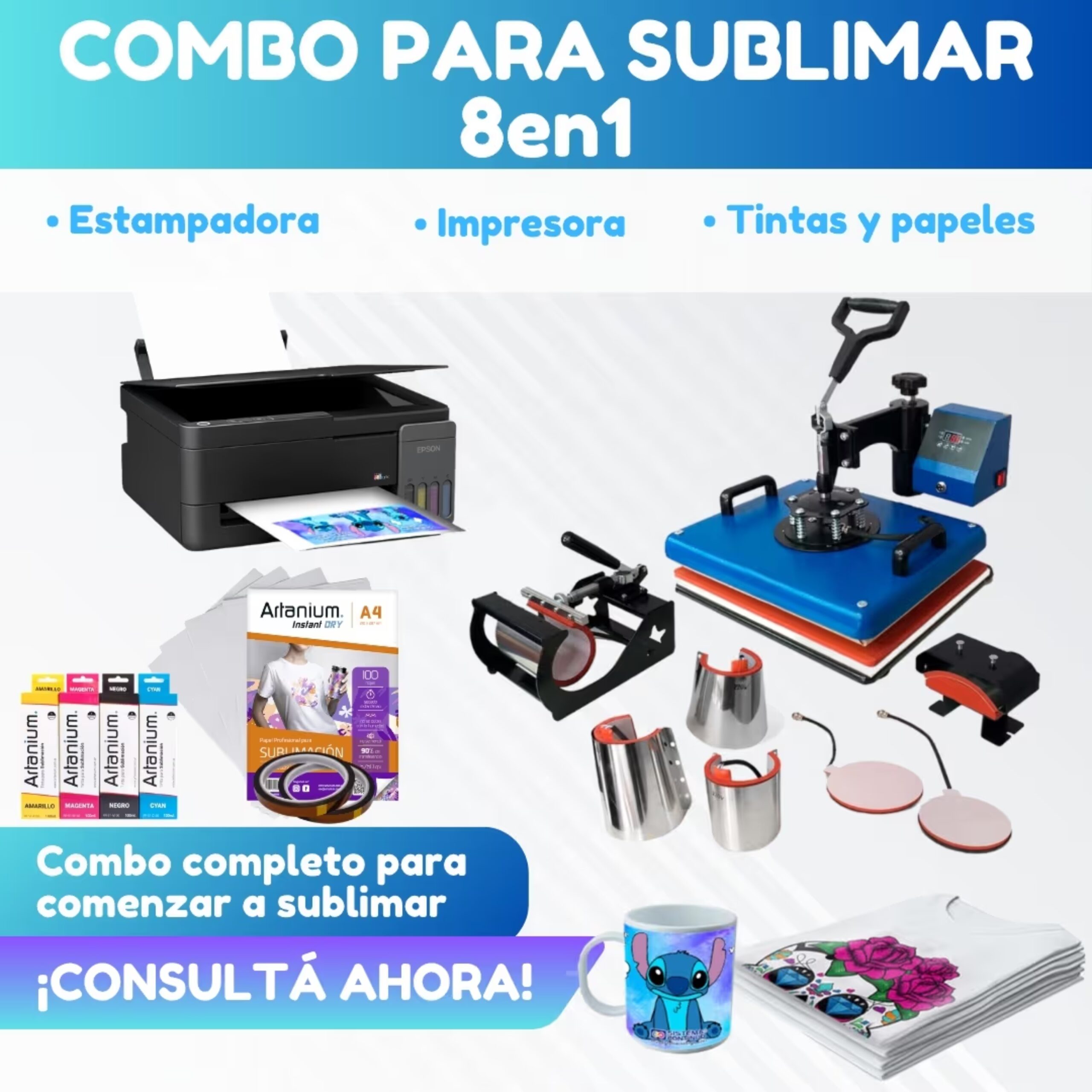 Combo Sublimación Estampadora 8 en 1 de 30x38cm + Impresora Epson1 Combo Sublimación Estampadora 8 en 1 de 30x38cm + Impresora Epson - Imagen 1